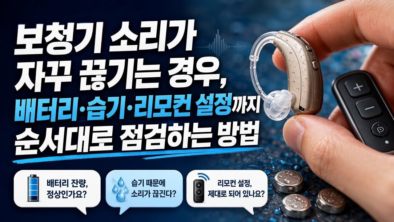 보청기 소리가 자꾸 끊기는 경우, 배터리·습기·리모컨 설정까지 순서대로 점검하는 방법