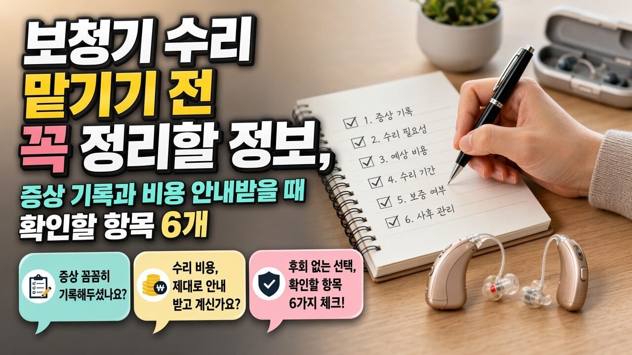 보청기 수리 맡기기 전 꼭 정리할 정보, 증상 기록과 비용 안내받을 때 확인할 항목 6개